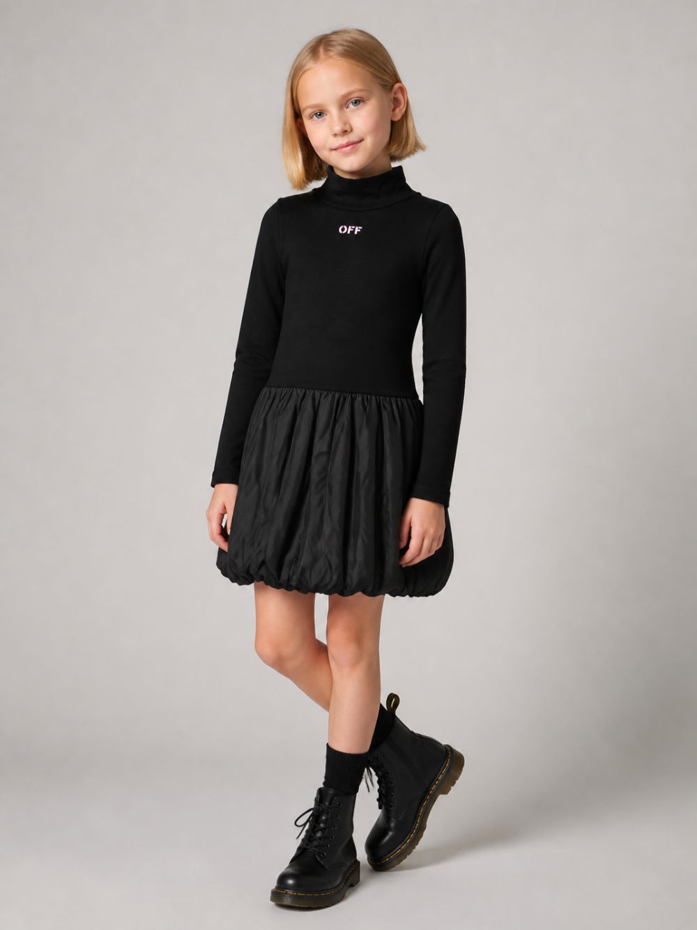 Abito per bambina Off-White Kids nero a collo alto 44GDF009F26J001 BLACK OFF WHITE KIDS