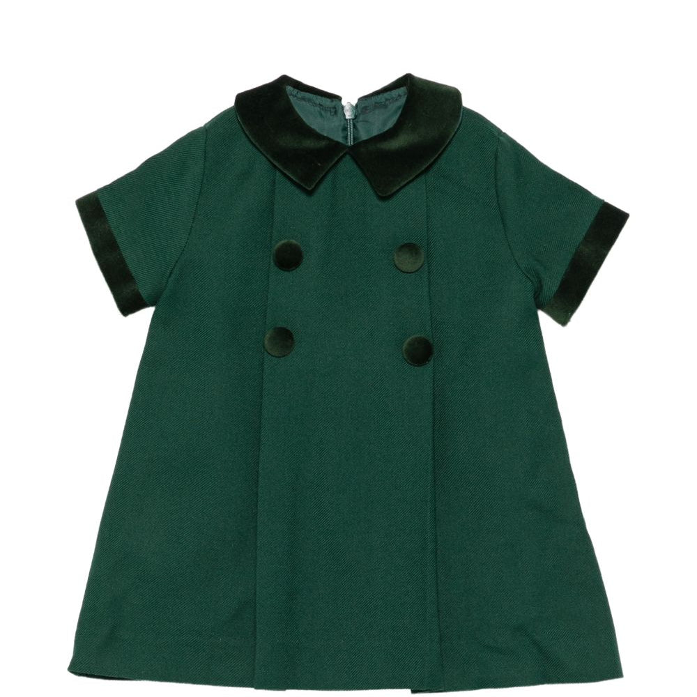 Abito per neonata Paio Crippa Kids verde colletto e polsini in velluto BICE 58 PAIO CRIPPA KIDS