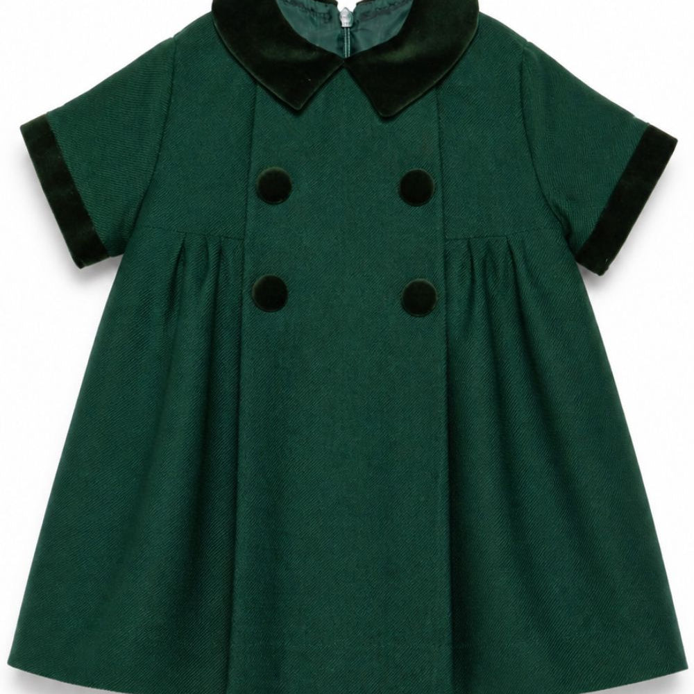 Abito per neonata Paio Crippa Kids verde colletto e polsini in velluto BICE 58 PAIO CRIPPA KIDS