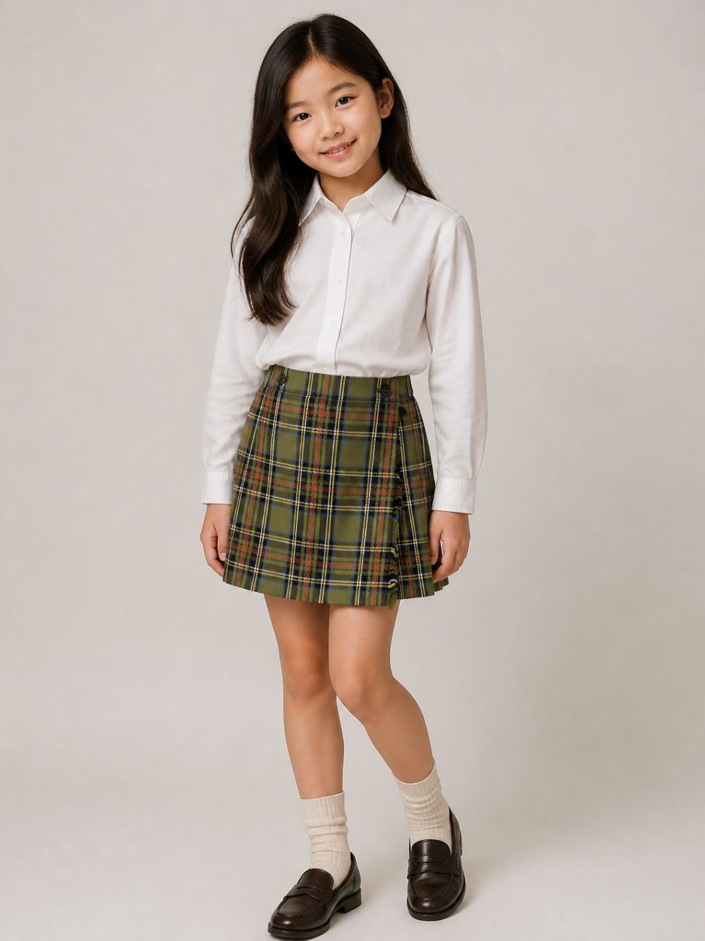 Gonna per bambina Paio Crippa Kids verde con motivo a quadri BUCANEVE 4632 PAIO CRIPPA KIDS