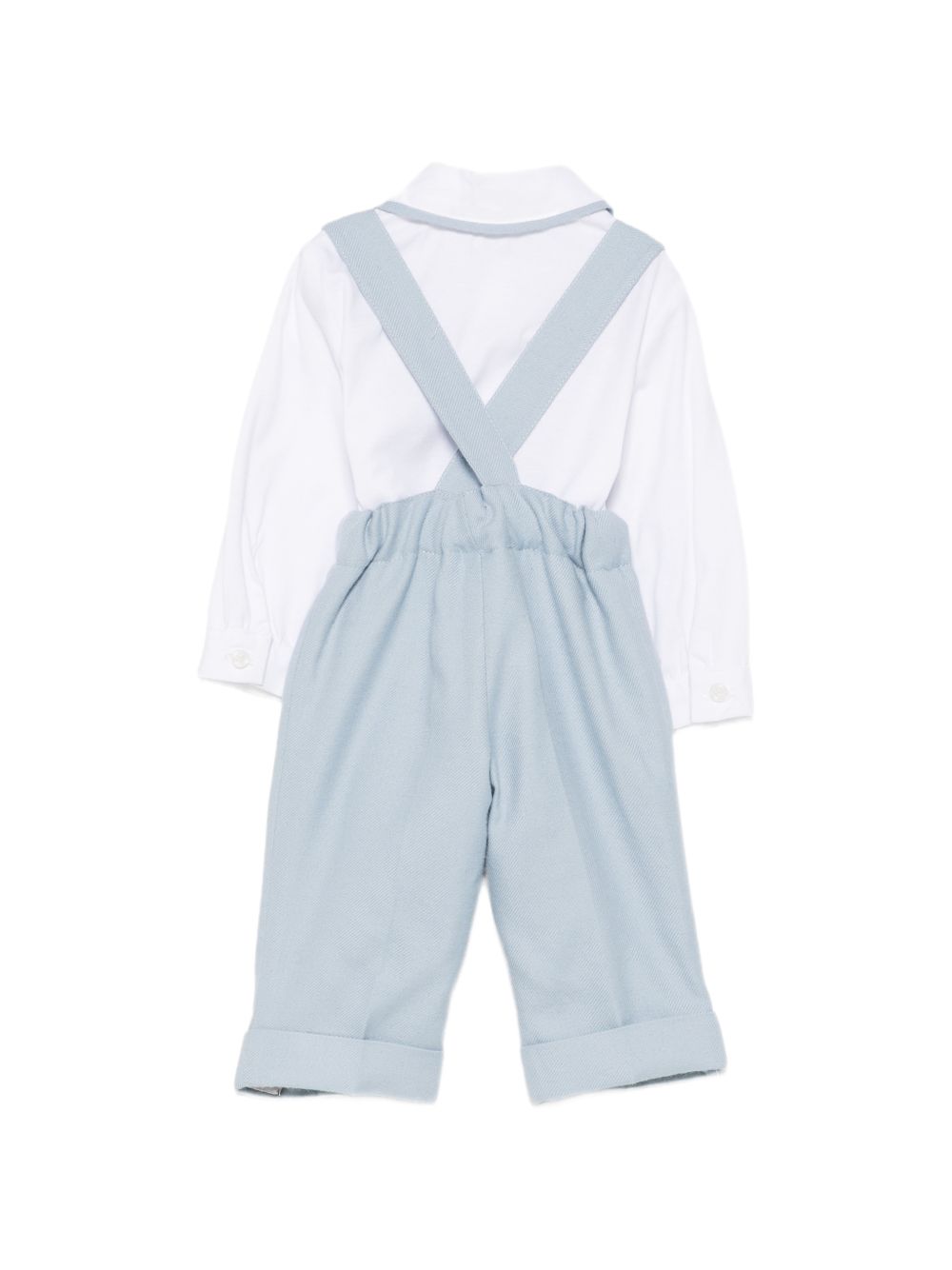 Set camicia e salopette per neonato Paio Crippa Kids azzurro con spalline incrociate sul retro RIGATONE LIME 63 PAIO CRIPPA KIDS