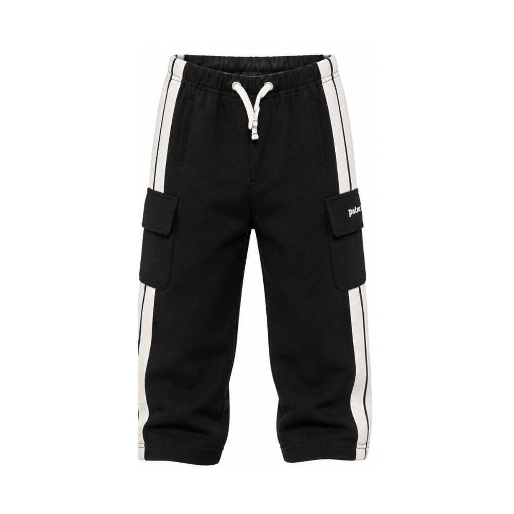 Pantaloni cargo per bambino Palm Angels Kids nero con dettaglio striscia laterale F6PAJBFP020 110 PALM ANGELS KIDS
