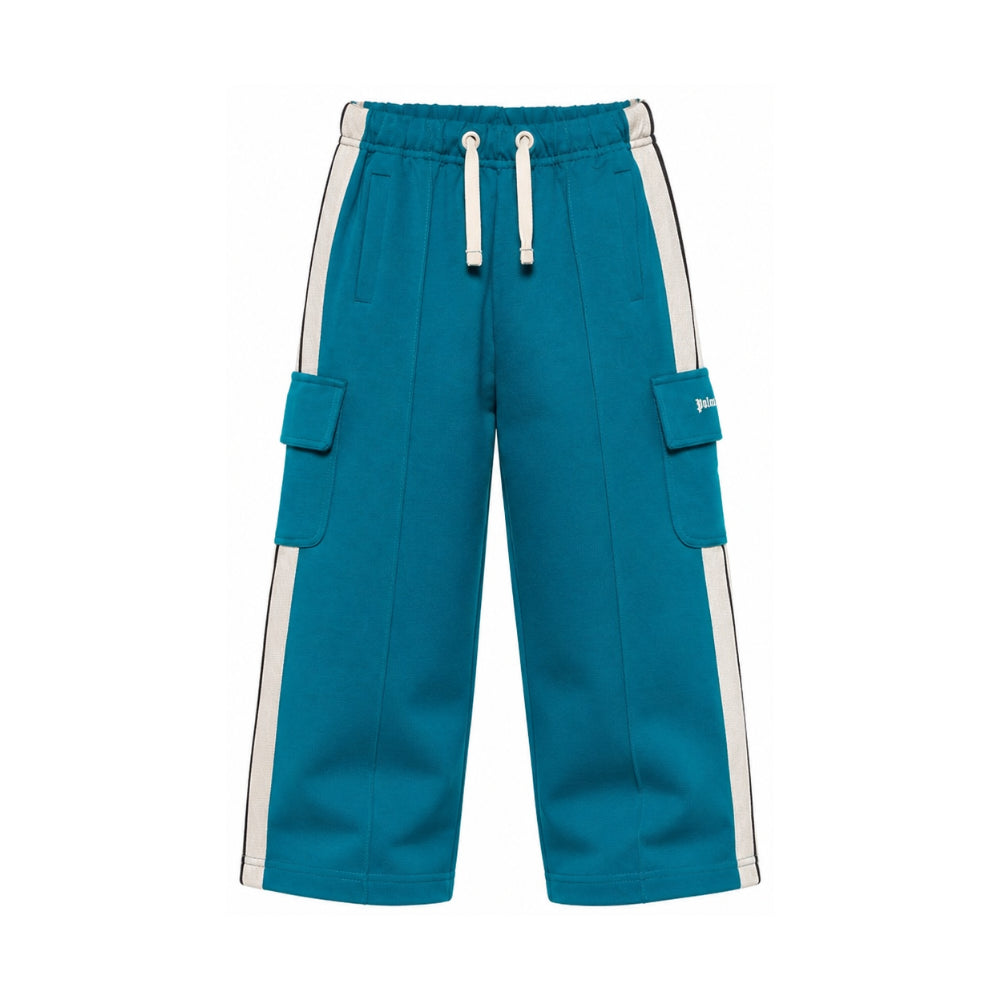 Pantaloni cargo per bambino Palm Angels Kids blu petrolio con dettaglio striscia laterale F6PAJBFP020 1527 PALM ANGELS KIDS