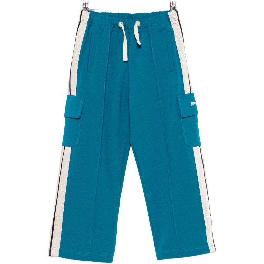 Pantaloni cargo per bambino Palm Angels Kids blu petrolio con dettaglio striscia laterale F6PAJBFP020 1527 PALM ANGELS KIDS