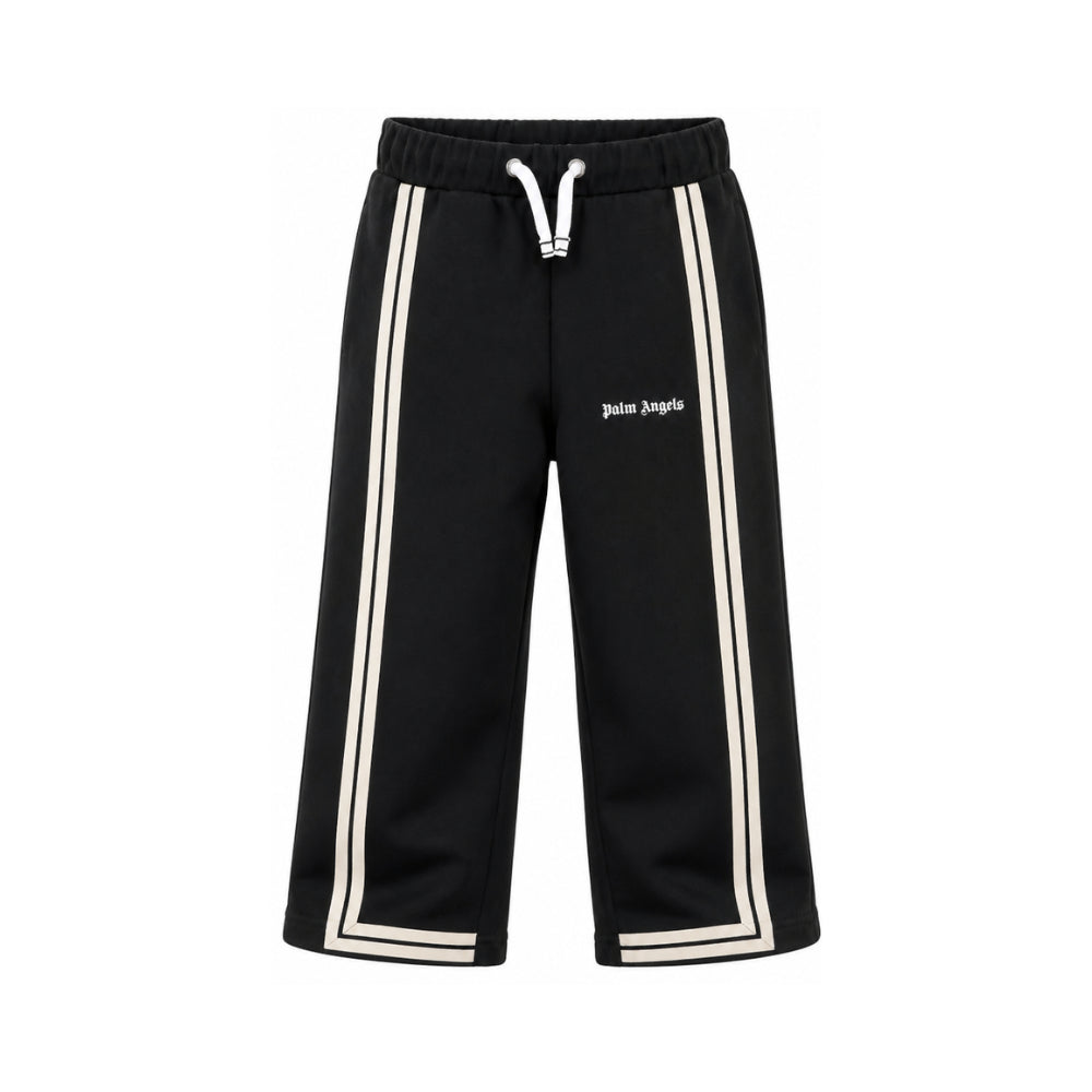 Pantaloni per bambino Palm Angels Kids nero con stampa logo sul davanti F6PAJBFP027 110 PALM ANGELS KIDS