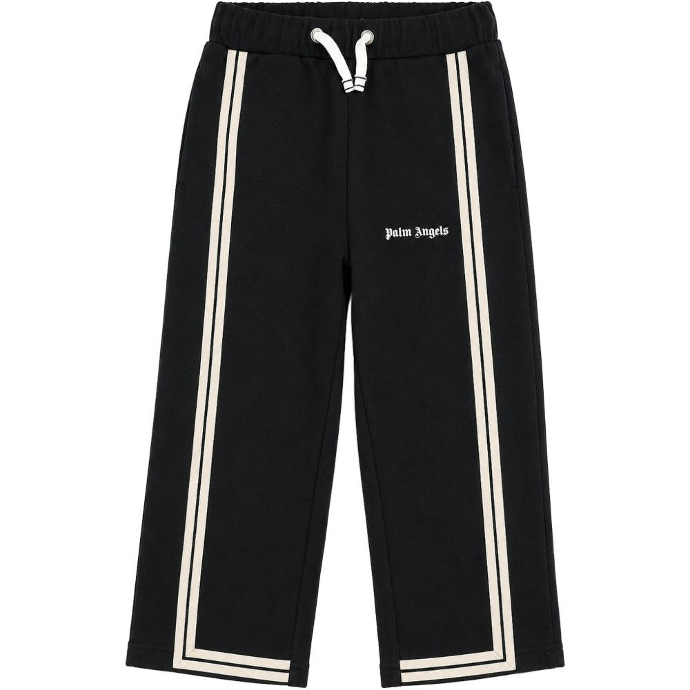 Pantaloni per bambino Palm Angels Kids nero con stampa logo sul davanti F6PAJBFP027 110 PALM ANGELS KIDS