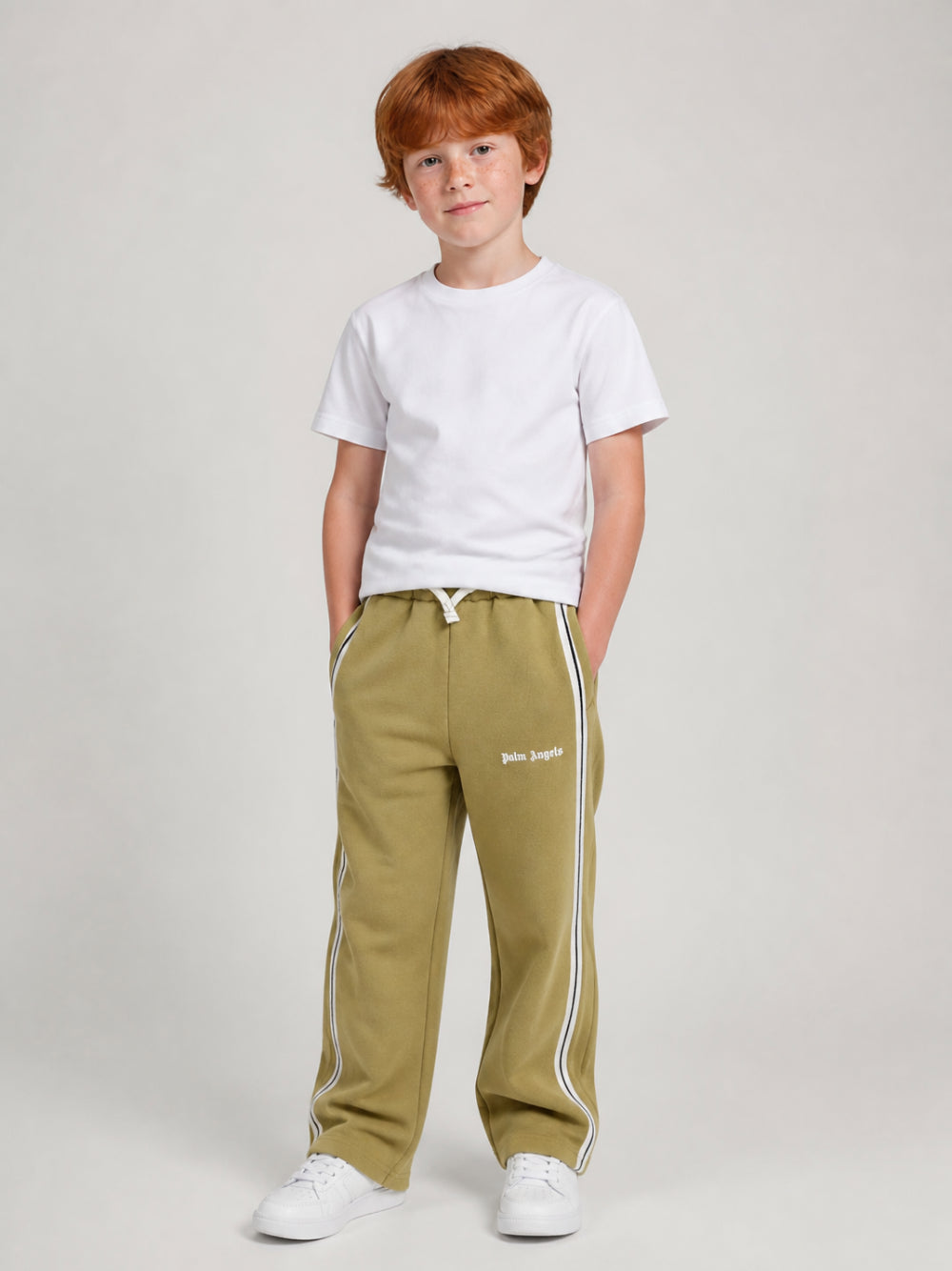 Pantatuta per bambino Palm Angels Kids verde con dettaglio a striscie laterali F6PAJBFP027 1529 PALM ANGELS KIDS