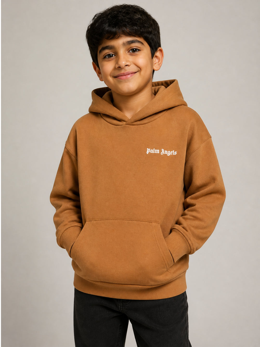Felpa per bambino Palm Angels Kids marrone con logo sul davanti F6PAJBHS011 1531 PALM ANGELS KIDS