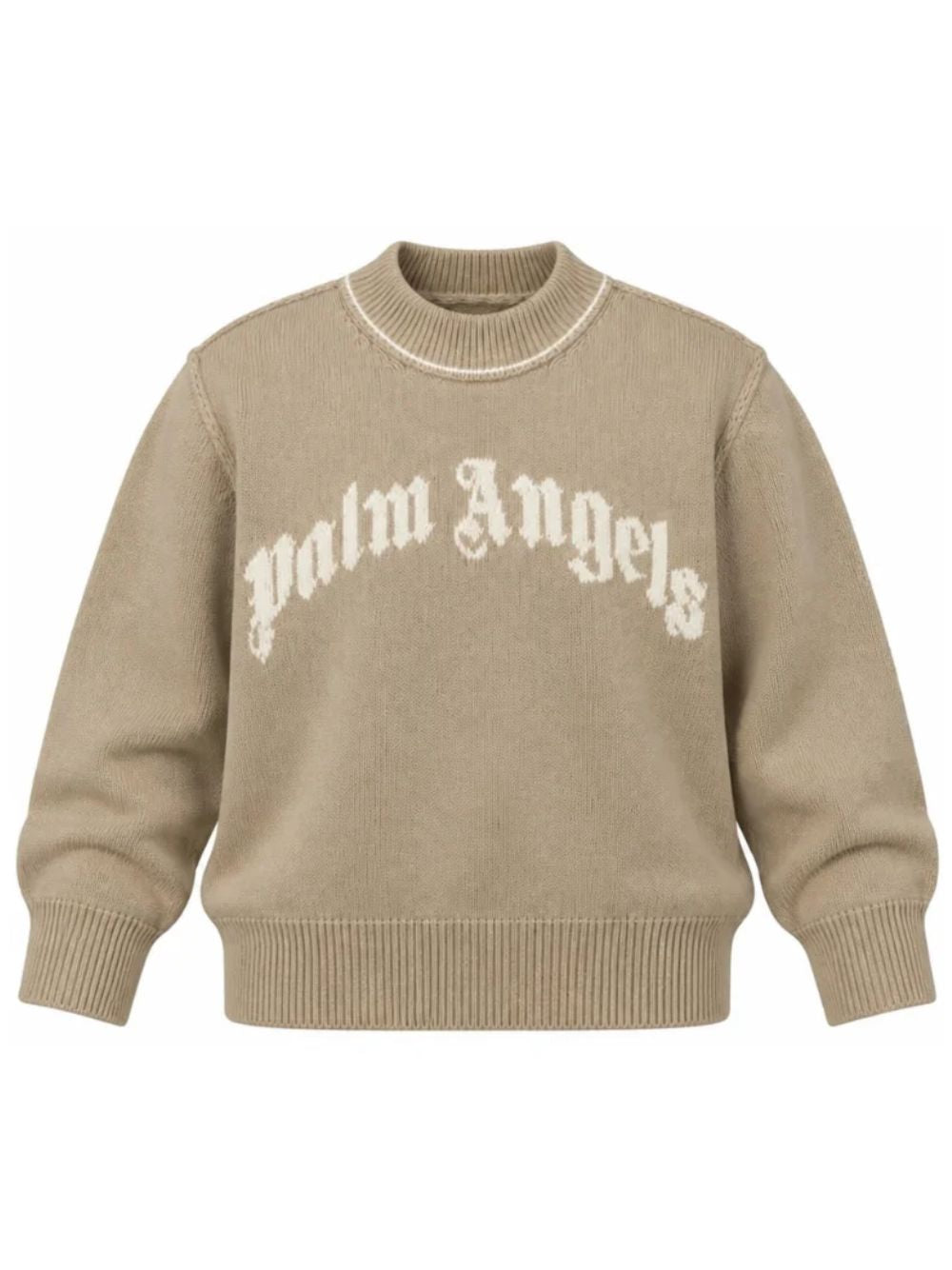 Maglione per bambino Palm Angels Kids beige con logo ricamato sul davanti F6PAJBJP146 1531 PALM ANGELS KIDS