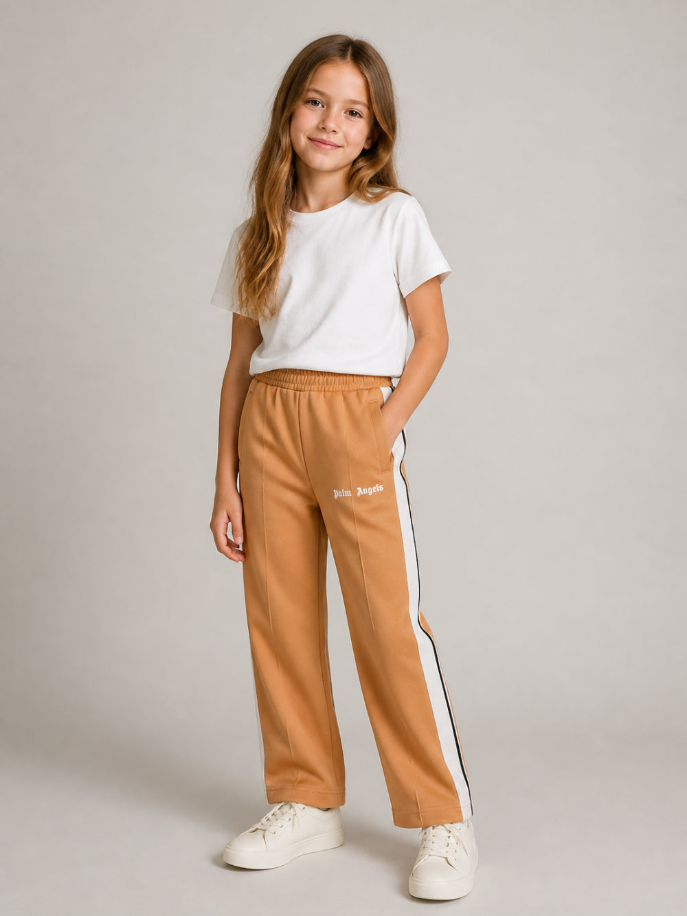 Pantaloni per bambini Palm Angels Kids marrone con dettaglio laterale a righe F6PAJBPA029 1531 PALM ANGELS KIDS