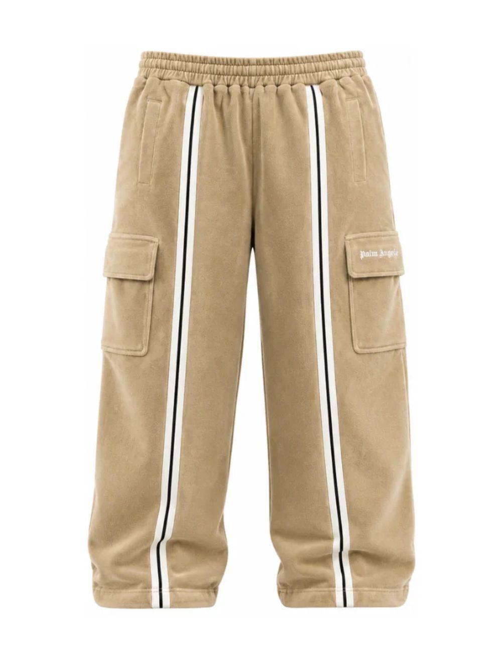 Pantaloni per bambino Palm Angels Kids beige con stampa logo sul lato F6PAJBPA129 178 PALM ANGELS KIDS