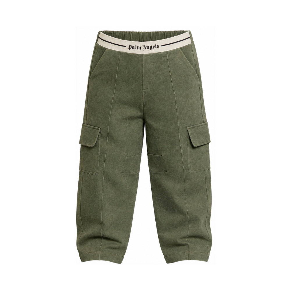 Pantaloni per bambino Palm Angels Kids verdi con stampa logo in vita F6PAJBPA139 1529 PALM ANGELS KIDS