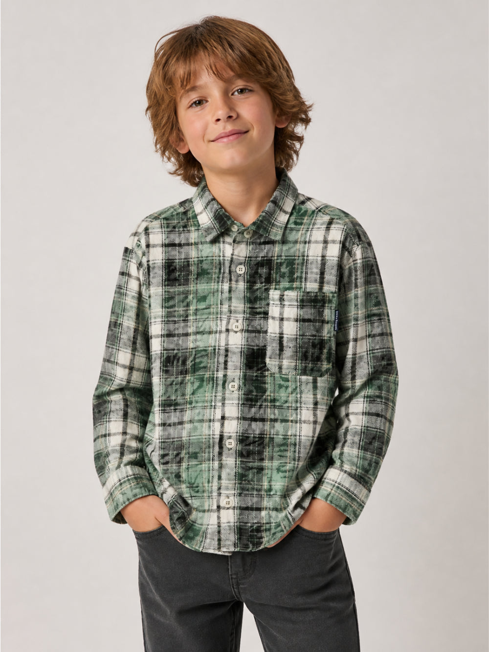 Camicia per bambino Palm Angels Kids verde con stampa a quadri F6PAJBSI132 080 PALM ANGELS KIDS