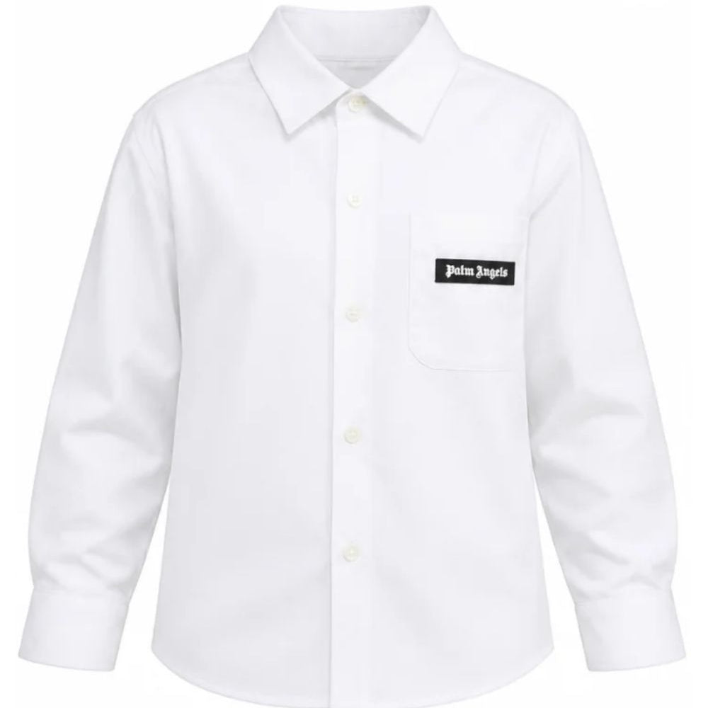Camicia per bambino Palm Angels Kids bianca con patch logo F6PAJBSI169 002 PALM ANGELS KIDS