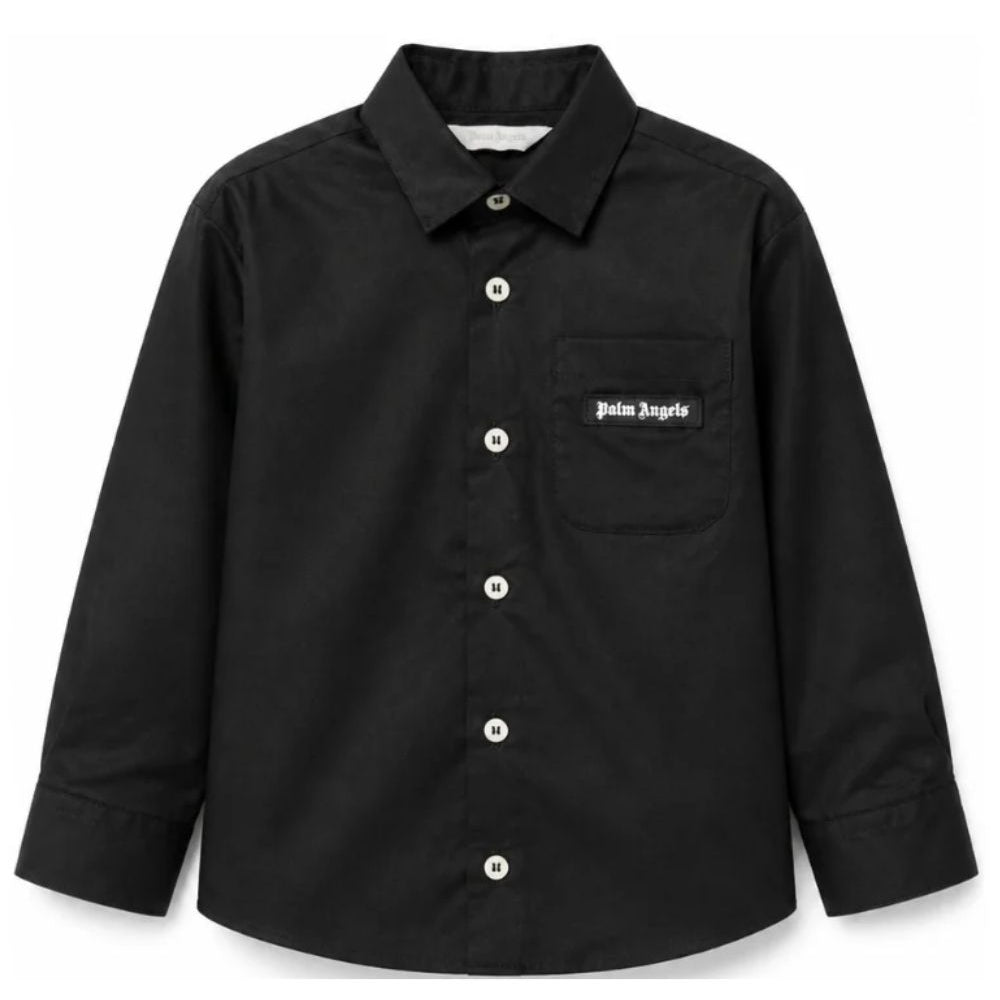 Camicia per bambino Palm Angels Kids nera con logo sul davanti F6PAJBSI169 110 PALM ANGELS KIDS