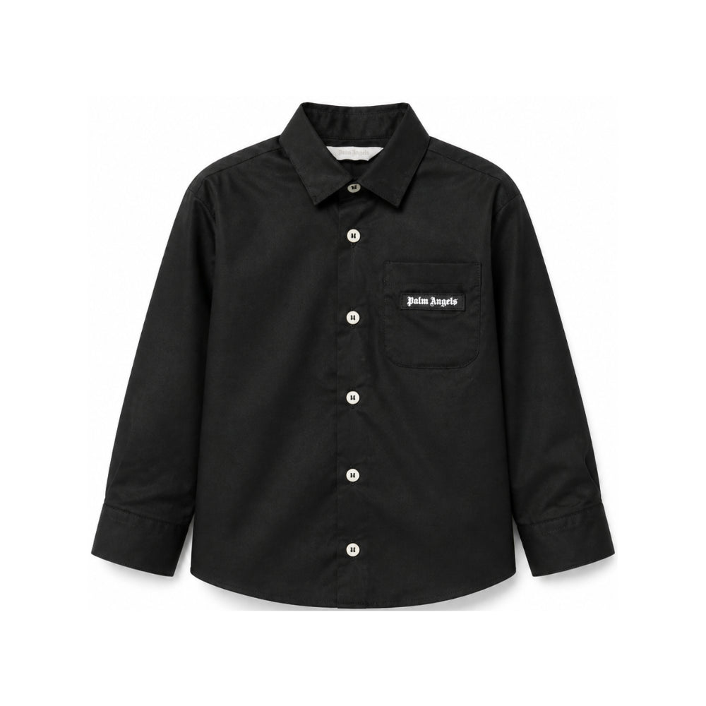 Camicia per bambino Palm Angels Kids nera con logo sul davanti F6PAJBSI169 110 PALM ANGELS KIDS