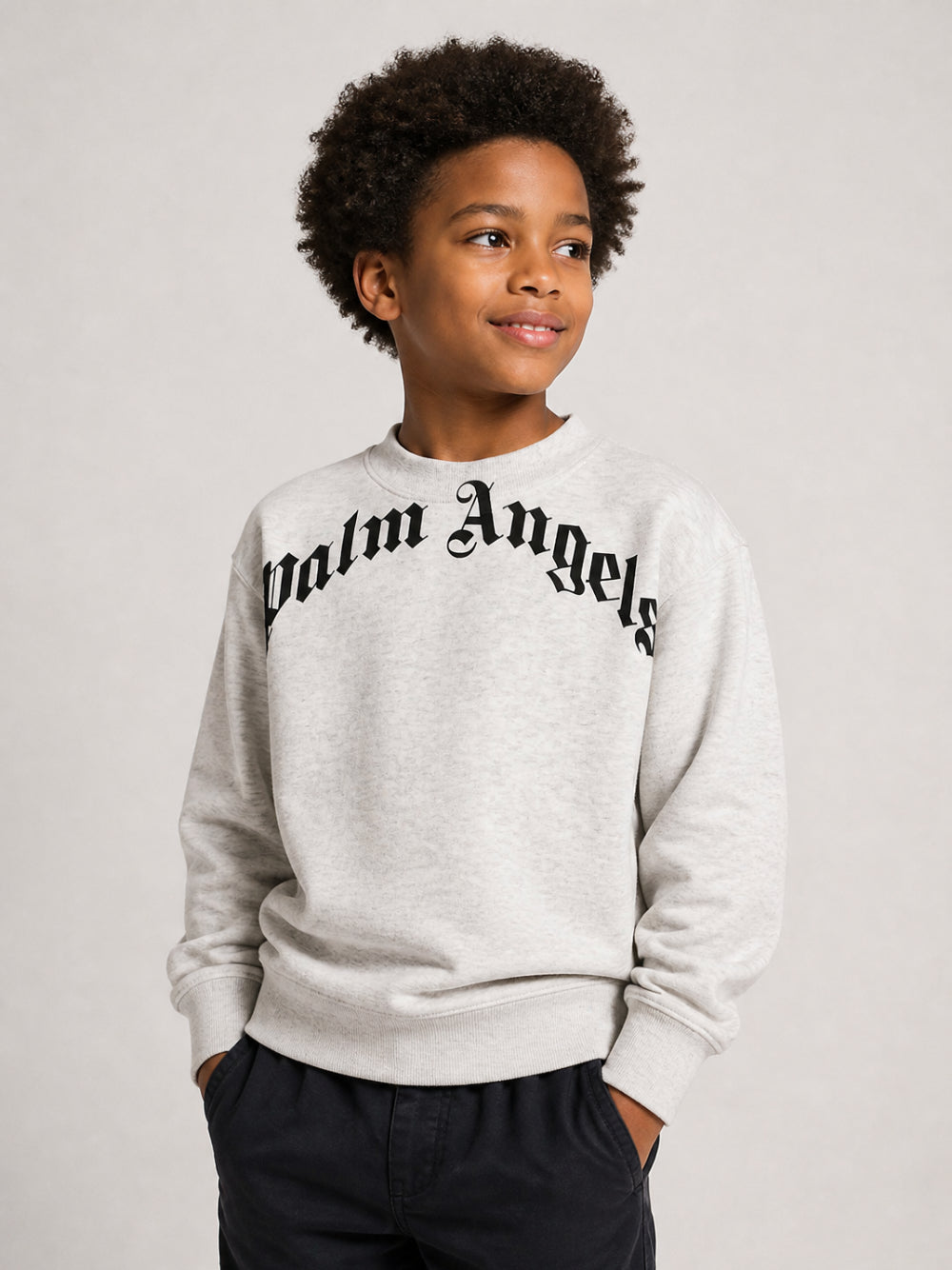 Felpa per bambino Palm Angels Kids grigia con logo sul davanti F6PAJBSW014 101 PALM ANGELS KIDS