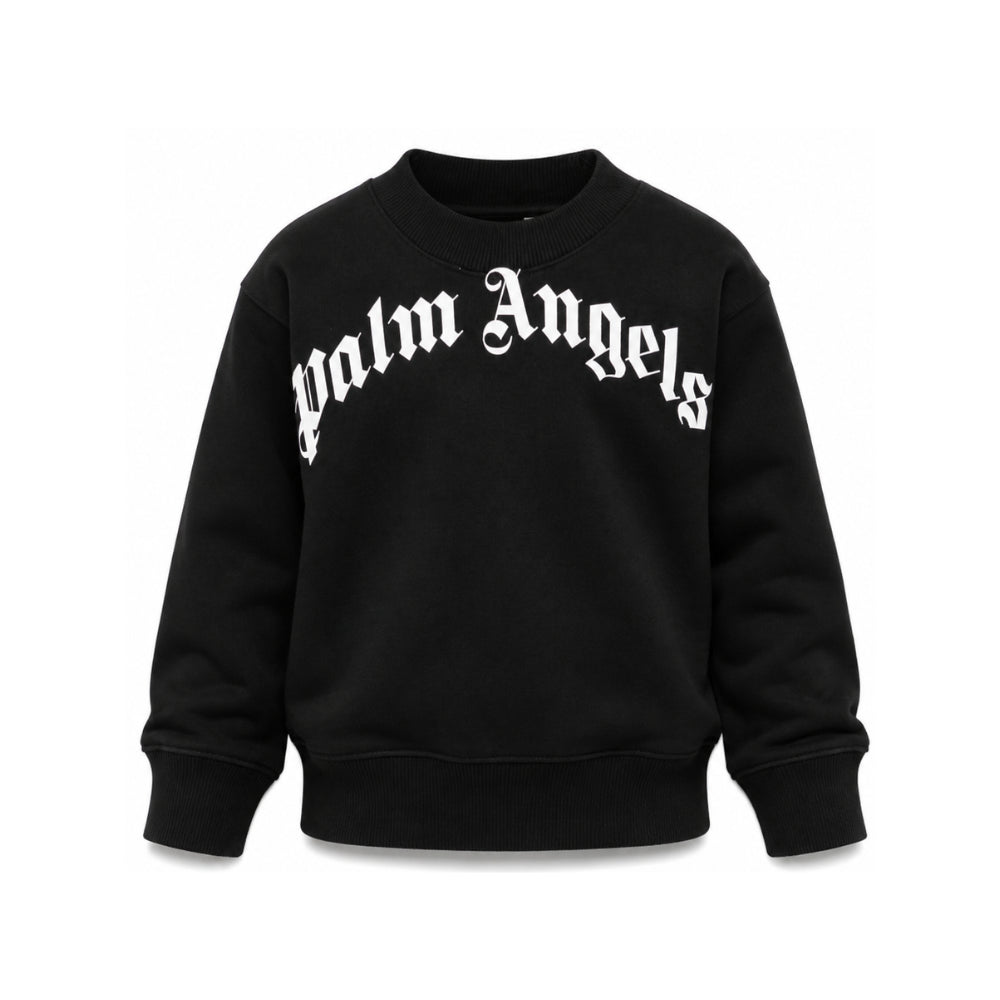 Felpa per bambino Palm Angels Kids nera con logo sul davanti F6PAJBSW014 110 PALM ANGELS KIDS