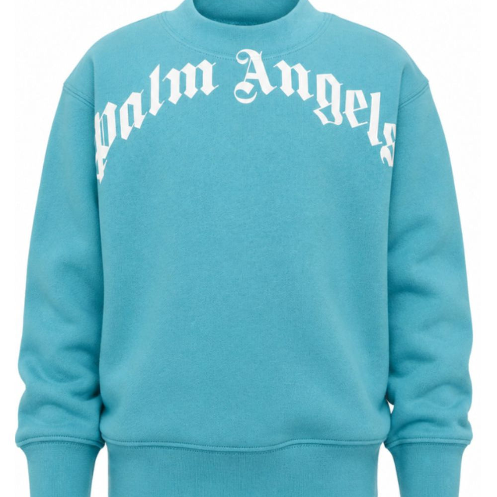 Felpa per bambino Palm Angels Kids azzurro con stampa logo sul davanti F6PAJBSW014 1527 PALM ANGELS KIDS