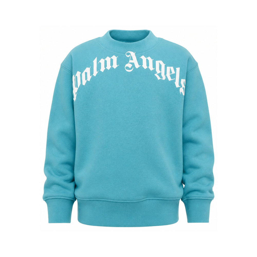 Felpa per bambino Palm Angels Kids azzurro con stampa logo sul davanti F6PAJBSW014 1527 PALM ANGELS KIDS
