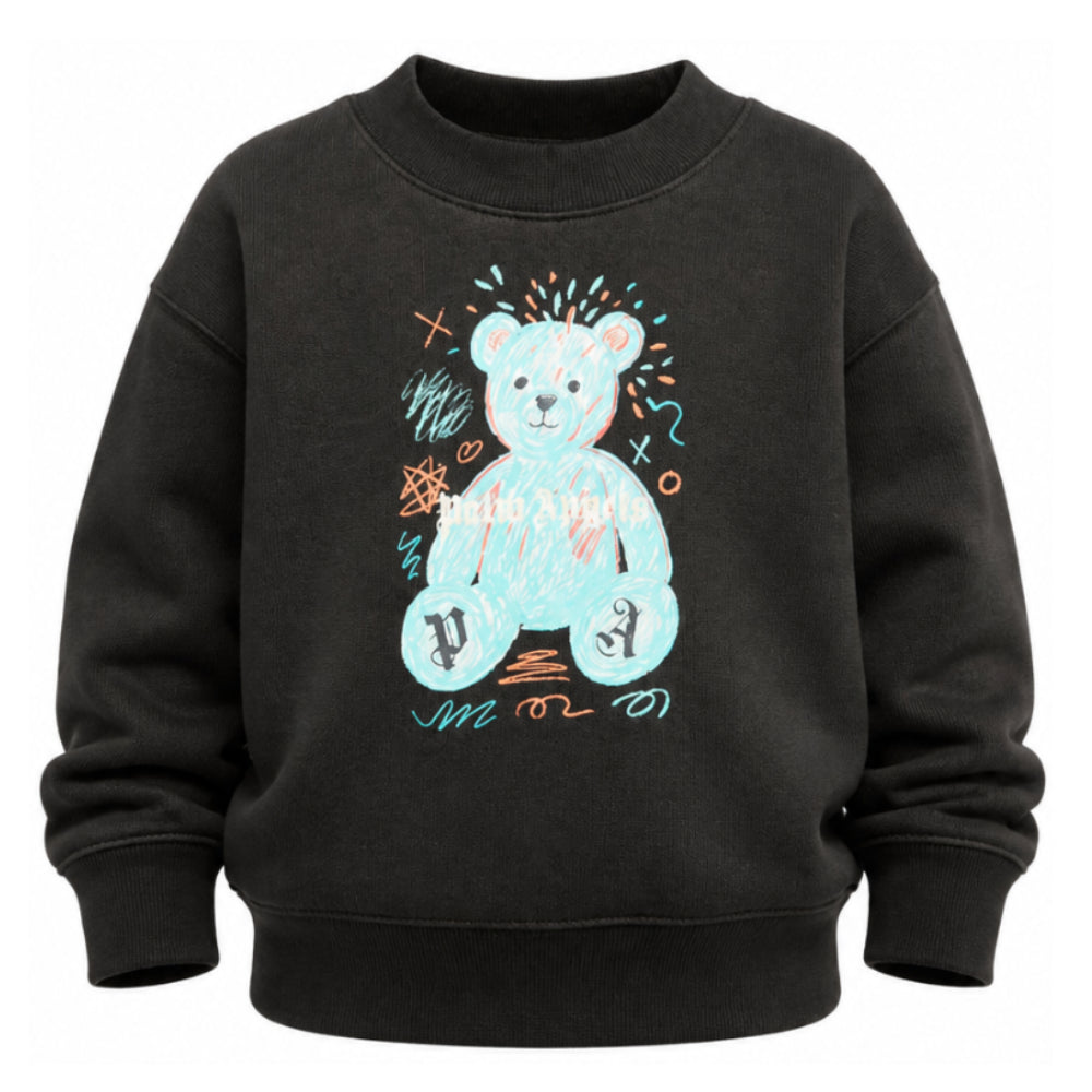 Felpa per bambini Palm Angels Kids nera con stampa logo sul davanti F6PAJBSW102 110 PALM ANGELS KIDS
