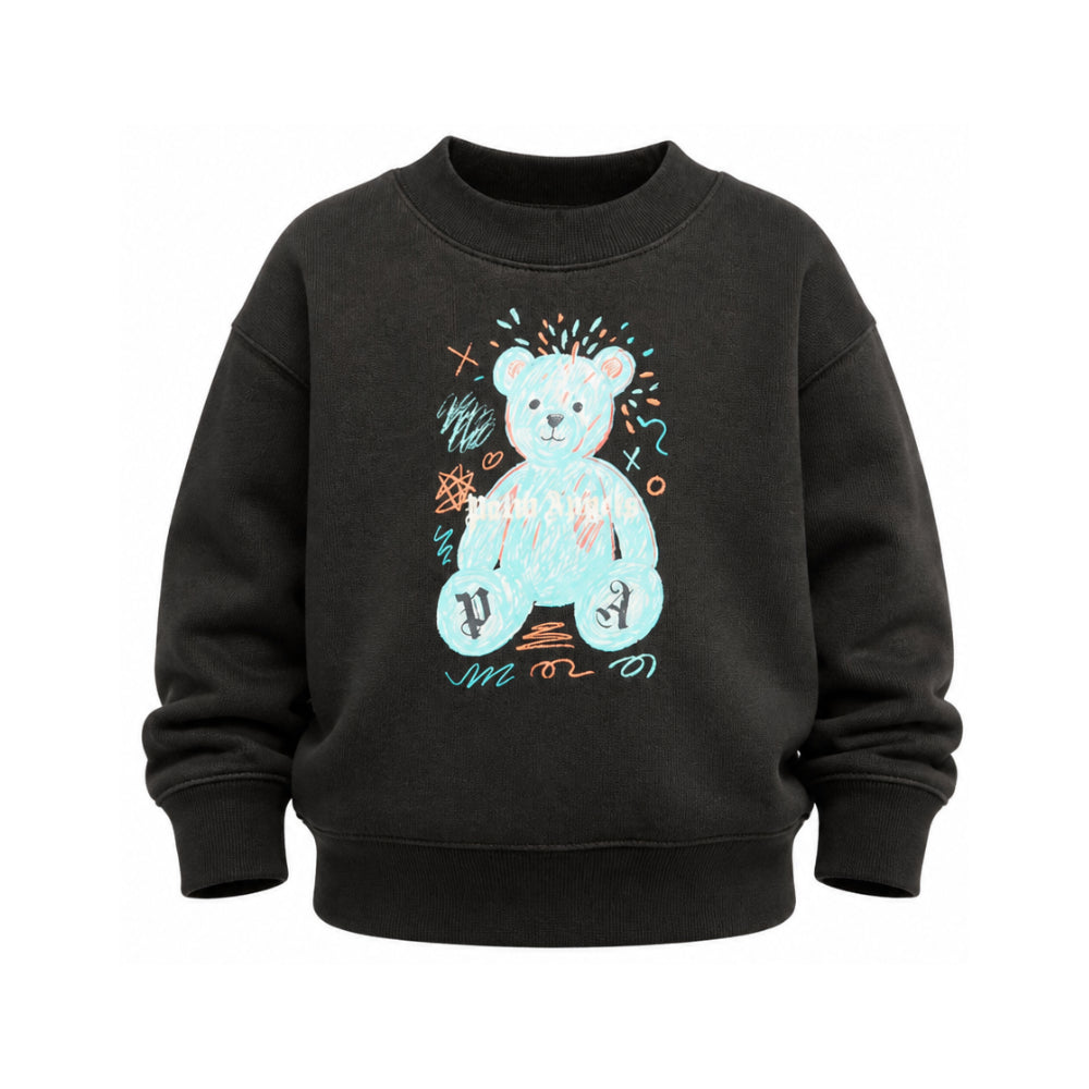 Felpa per bambini Palm Angels Kids nera con stampa logo sul davanti F6PAJBSW102 110 PALM ANGELS KIDS