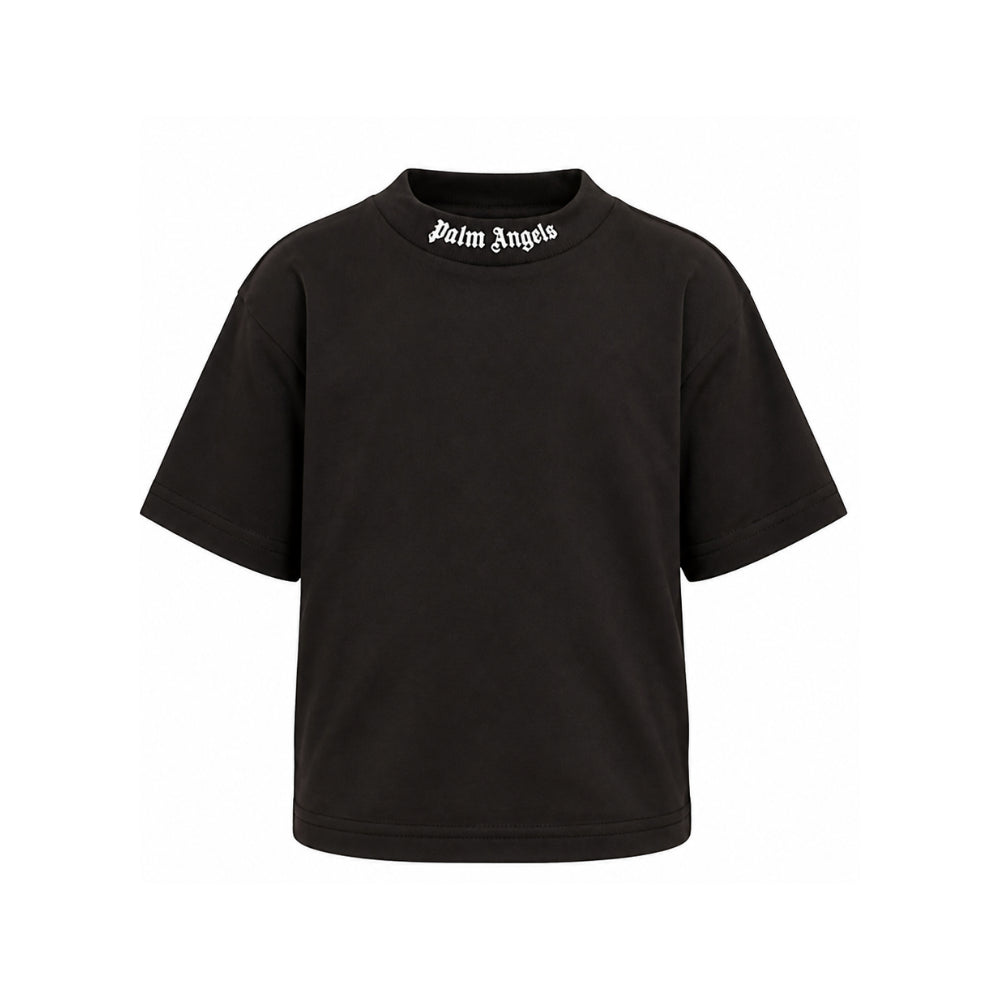 T-shirt per bambino Palm Angels Kids nera con logo sul davanti F6PAJBTH012 110 PALM ANGELS KIDS