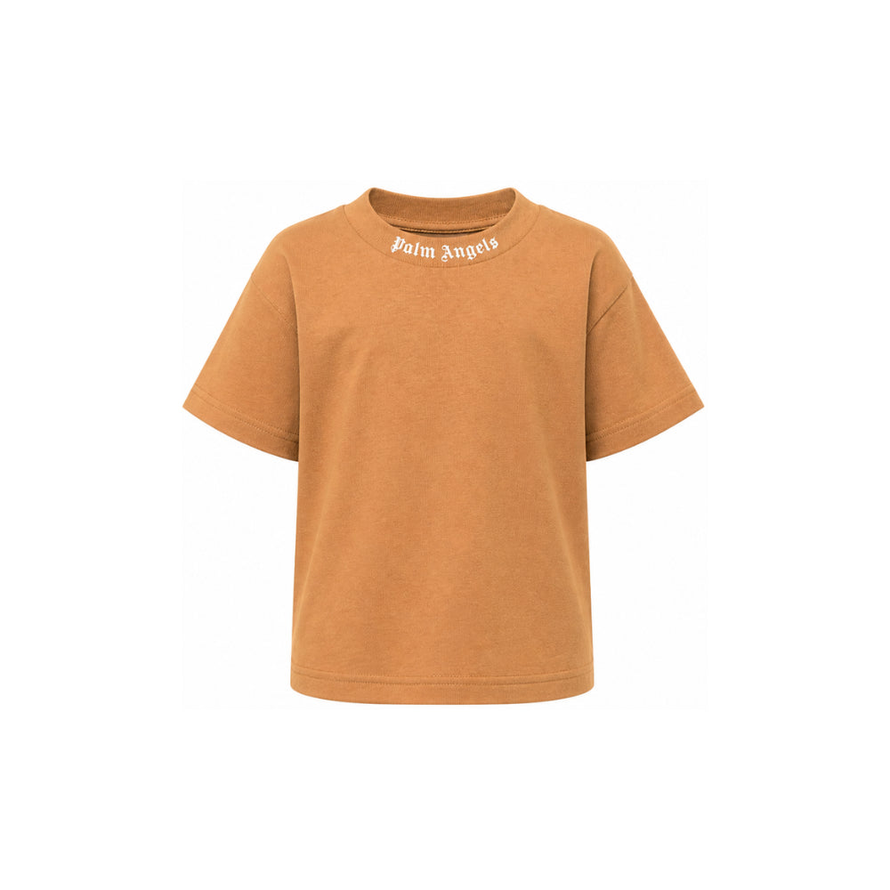T-shirt per bambino Palm Angels Kids marrone con stampa logo sul girocollo F6PAJBTH012 1531 PALM ANGELS KIDS