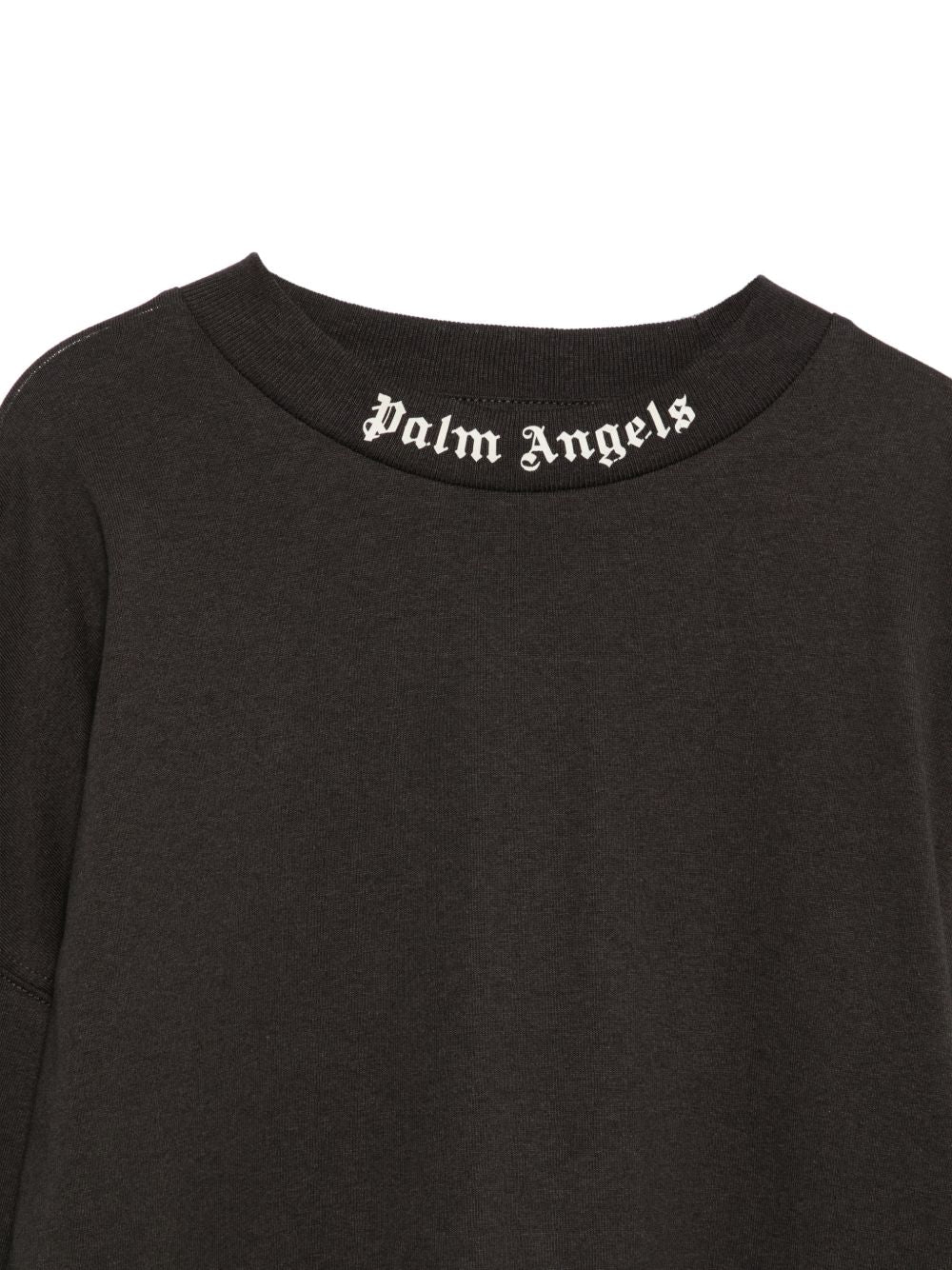 T-shirt per bambino Palm Angels Kids nera con logo sul girocollo F6PAJBTH013 110 PALM ANGELS KIDS