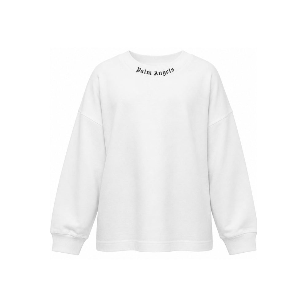 T-shirt per bambino Palm Angels Kids bianca con stampa logo sul girocollo F6PAJBTH013 412 PALM ANGELS KIDS