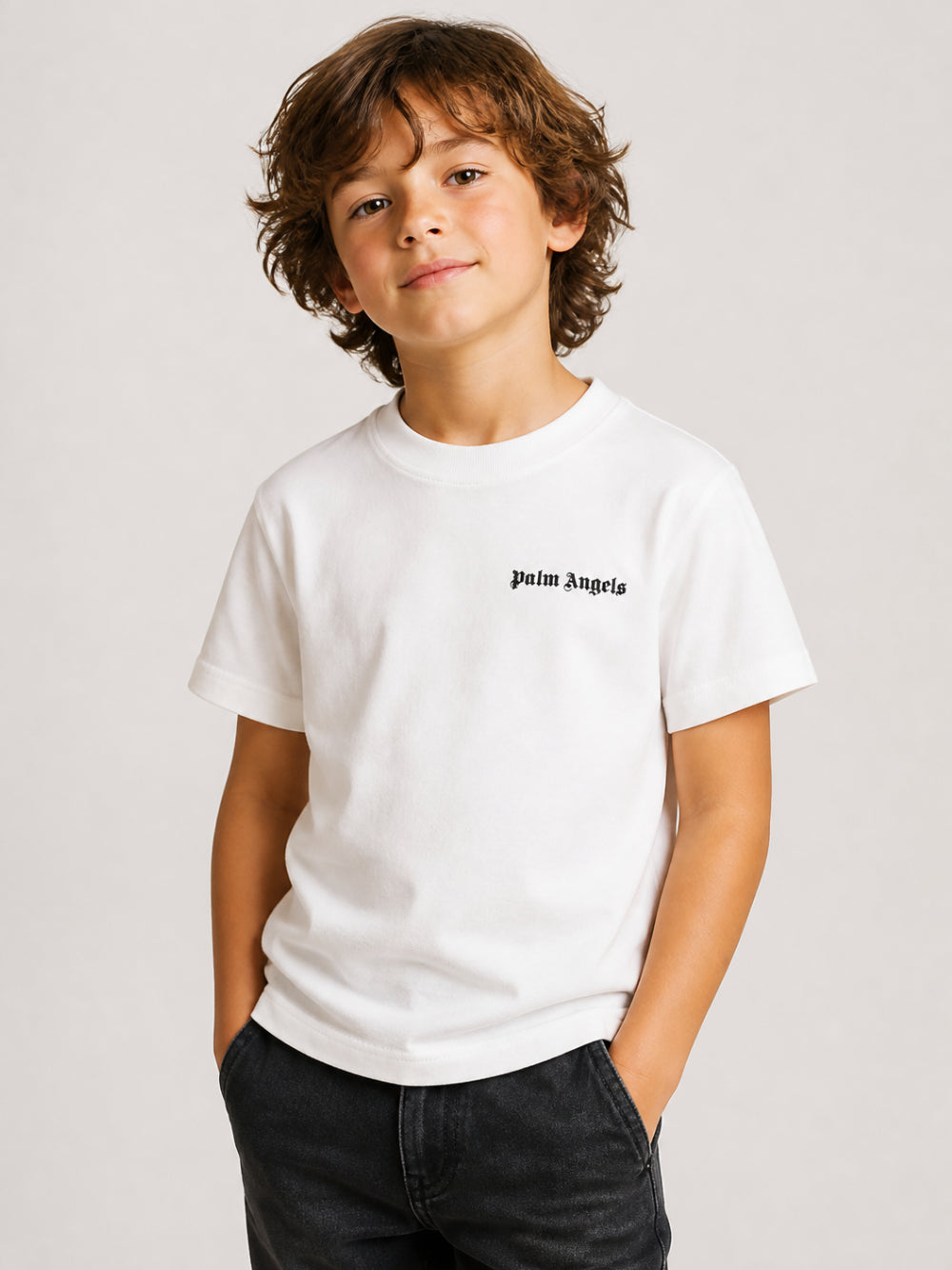 T-shirt per bambini Palm Angels Kids bianca con stampa logo F6PAJBTH017 412 PALM ANGELS KIDS