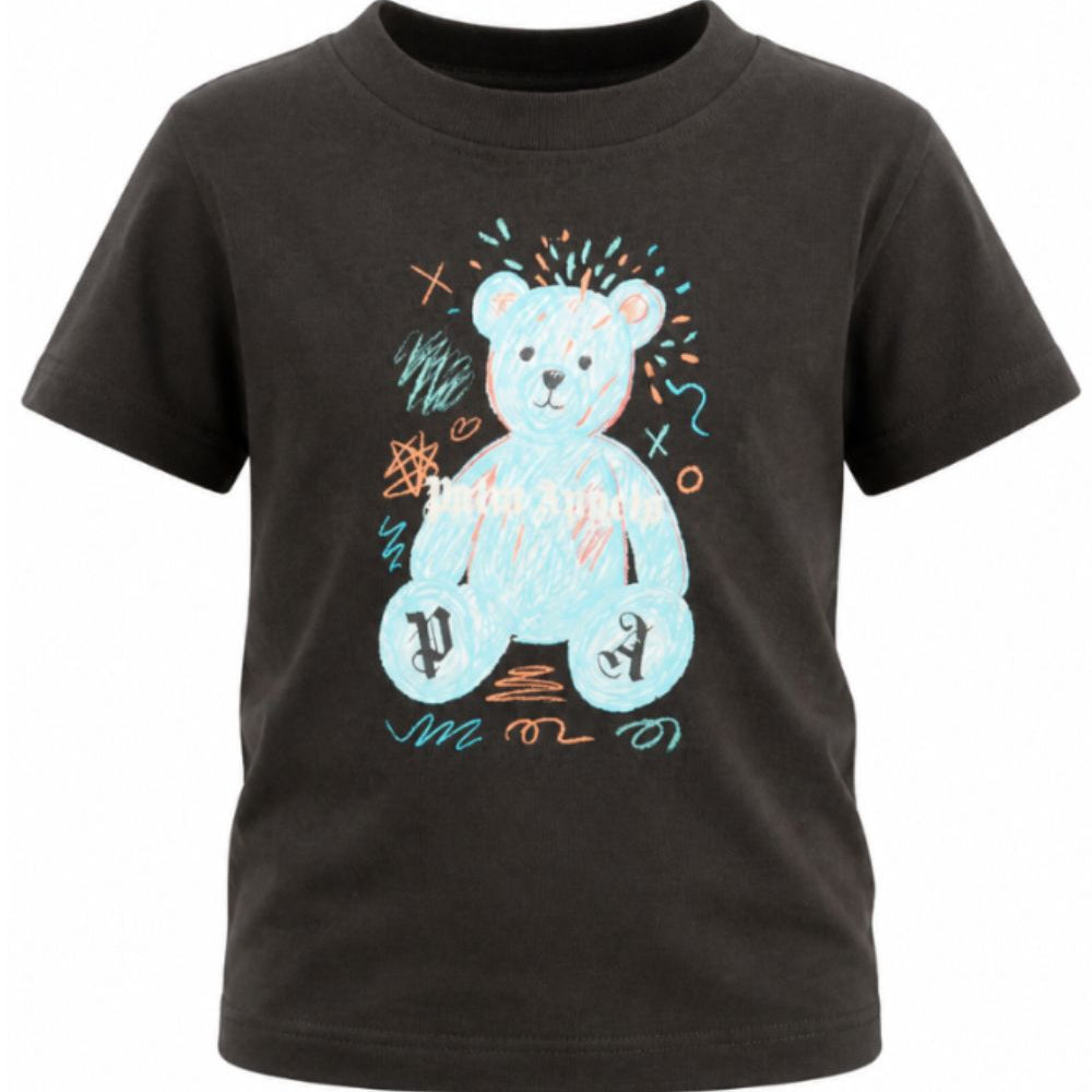 T-shirt per bambini Palm Angels Kids nera con stampa orsetto sul davanti F6PAJBTH103 110 PALM ANGELS KIDS