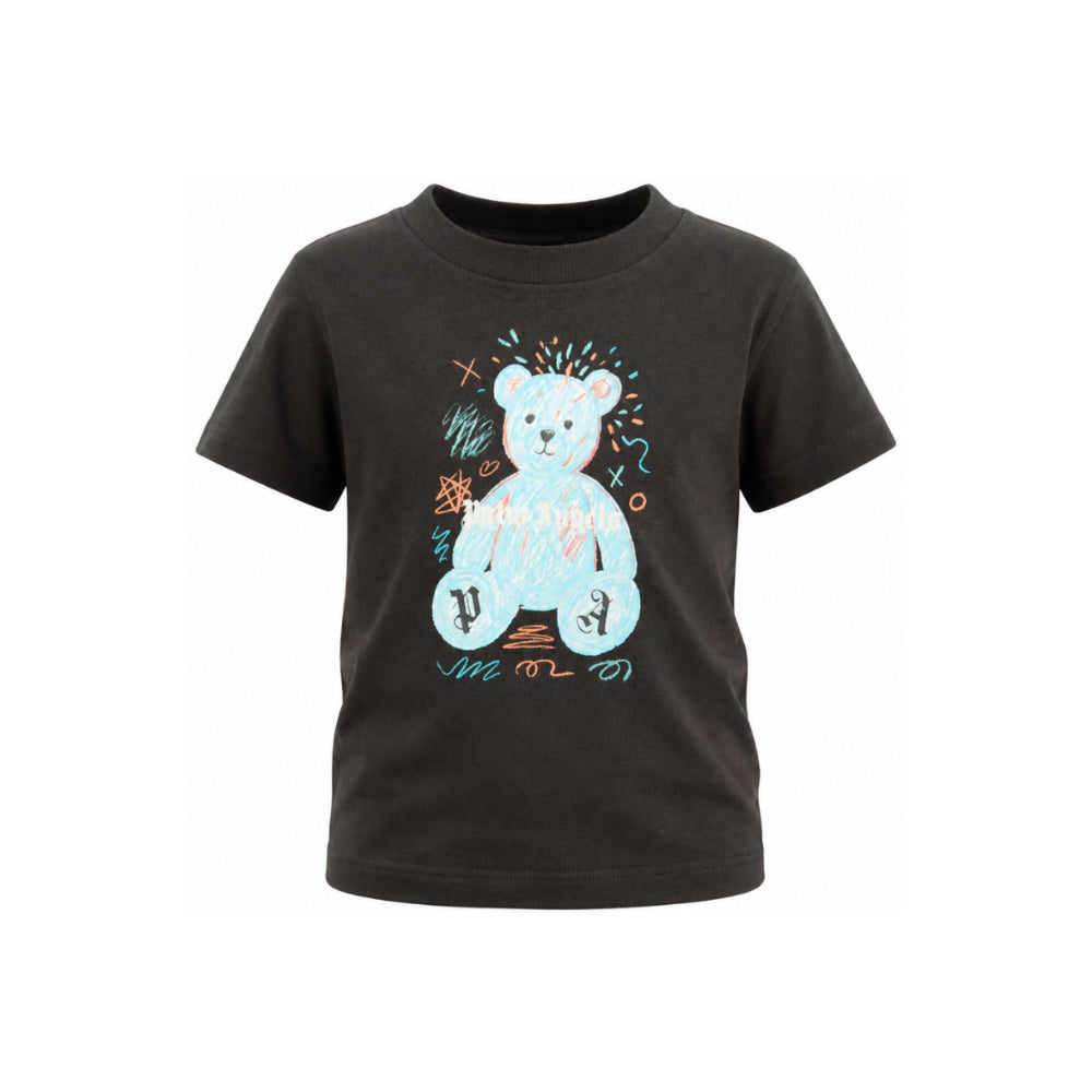 T-shirt per bambini Palm Angels Kids nera con stampa orsetto sul davanti F6PAJBTH103 110 PALM ANGELS KIDS