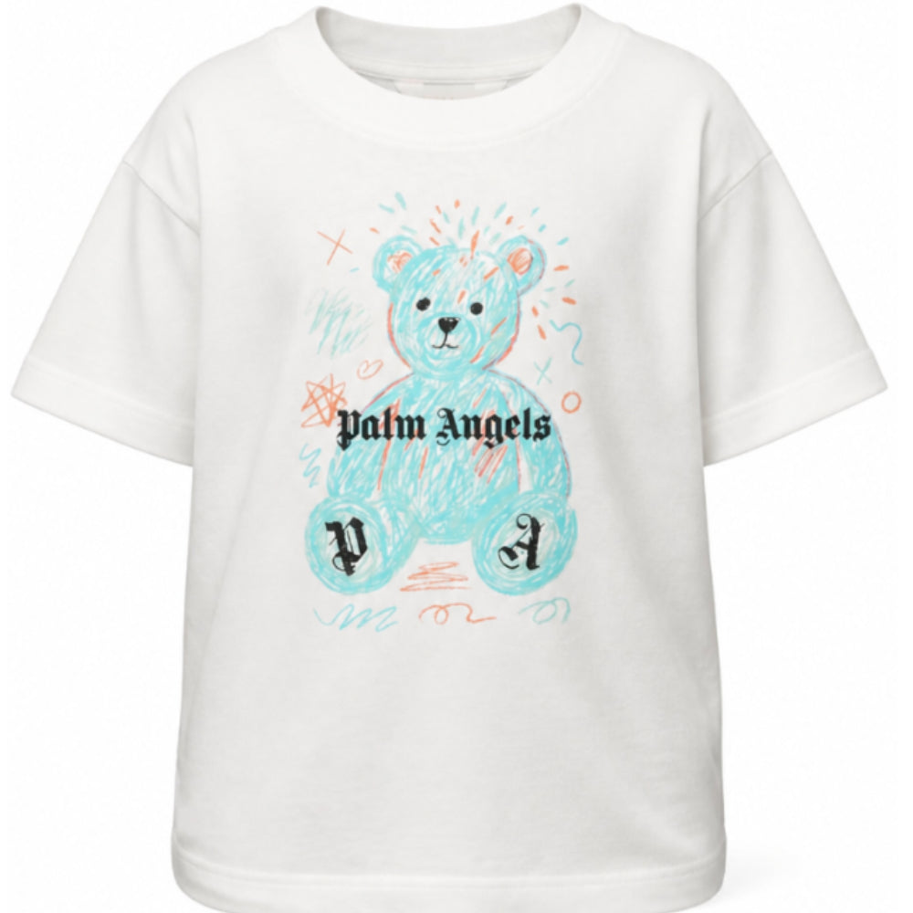 T-shirt per bambini Palm Angels Kids bianca con stampa orsetto sul davanti F6PAJBTH103 412 PALM ANGELS KIDS