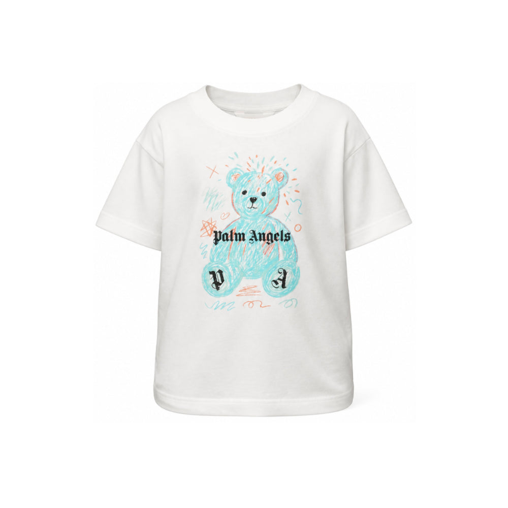 T-shirt per bambini Palm Angels Kids bianca con stampa orsetto sul davanti F6PAJBTH103 412 PALM ANGELS KIDS