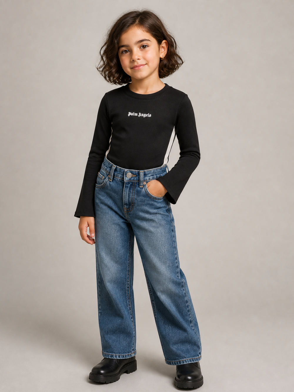 Body per bambina Palm Angels Kids nero con stampa logo sul davanti F6PAJGBY042 110 PALM ANGELS KIDS
