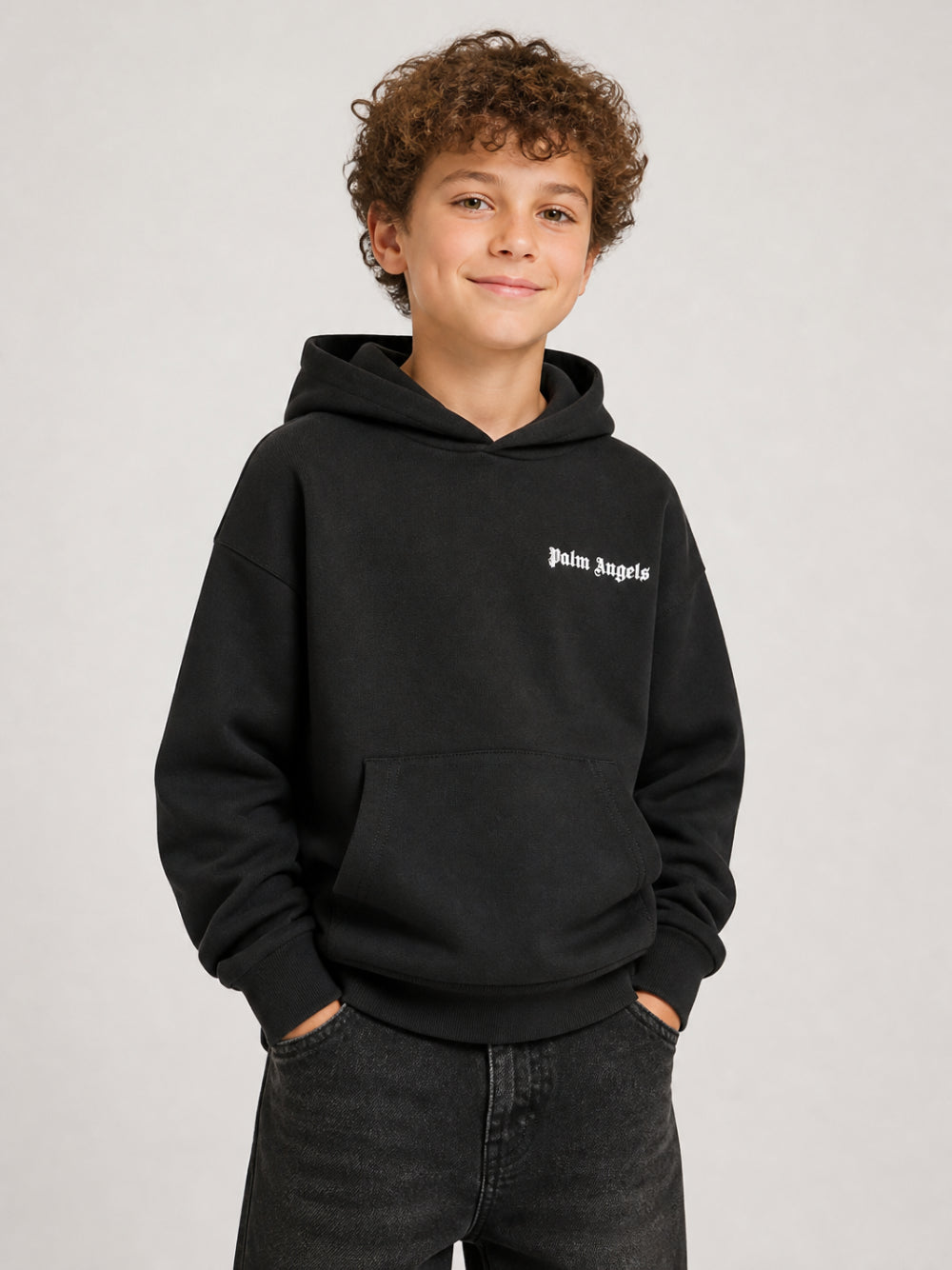 Felpa per bambina Palm Angels Kids nera con logo sul petto F6PAJGHS063 110 PALM ANGELS KIDS