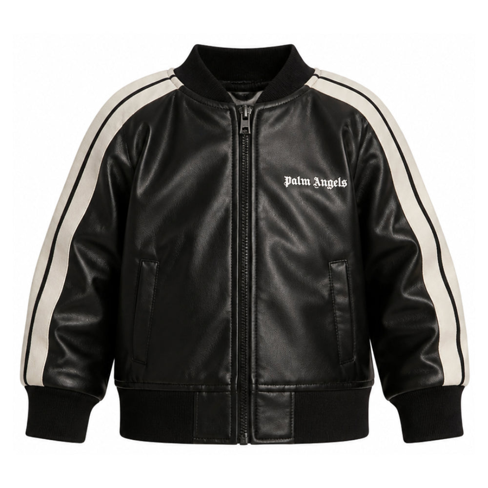 Giacca in pelle per bambina Palm Angels Kids nera con zip F6PAJGJK164 110 PALM ANGELS KIDS