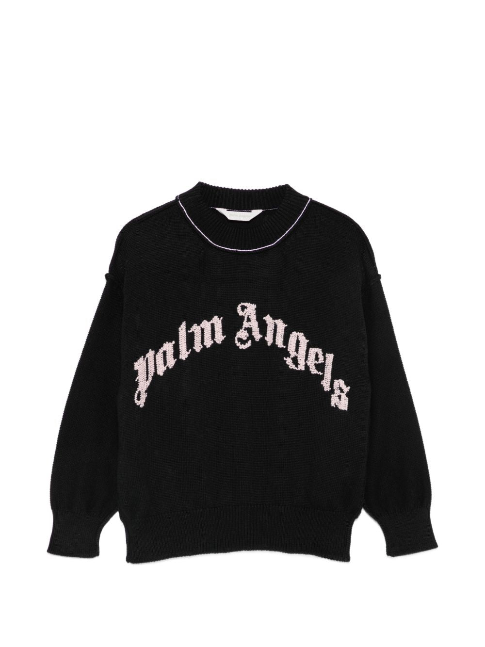 Maglione per bambina Palm Angels Kids nero con logo sul davanti F6PAJGJP155 110 PALM ANGELS KIDS