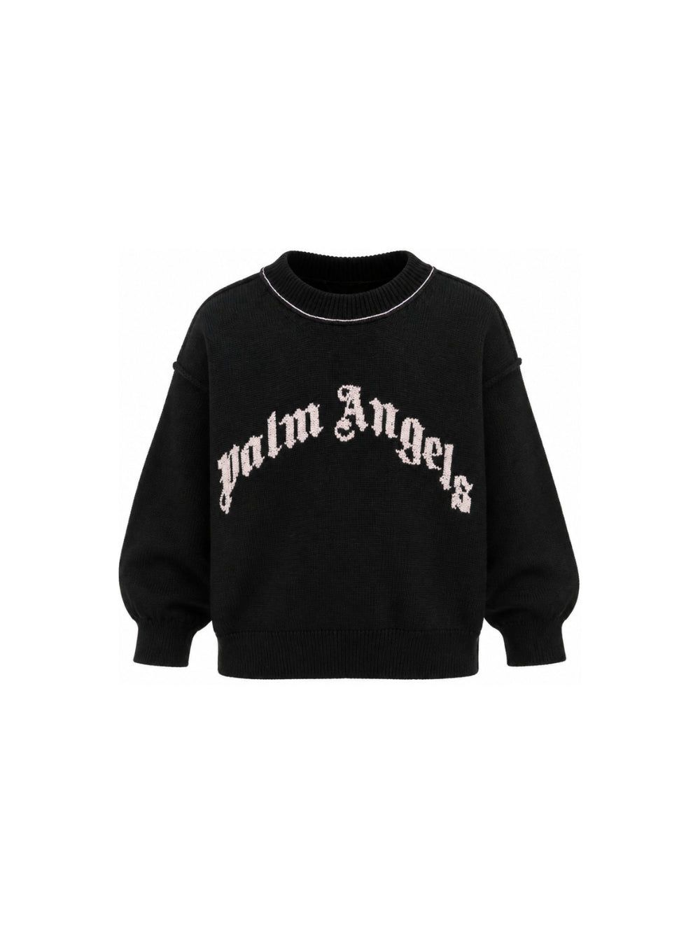 Maglione per bambina Palm Angels Kids nero con logo sul davanti F6PAJGJP155 110 PALM ANGELS KIDS