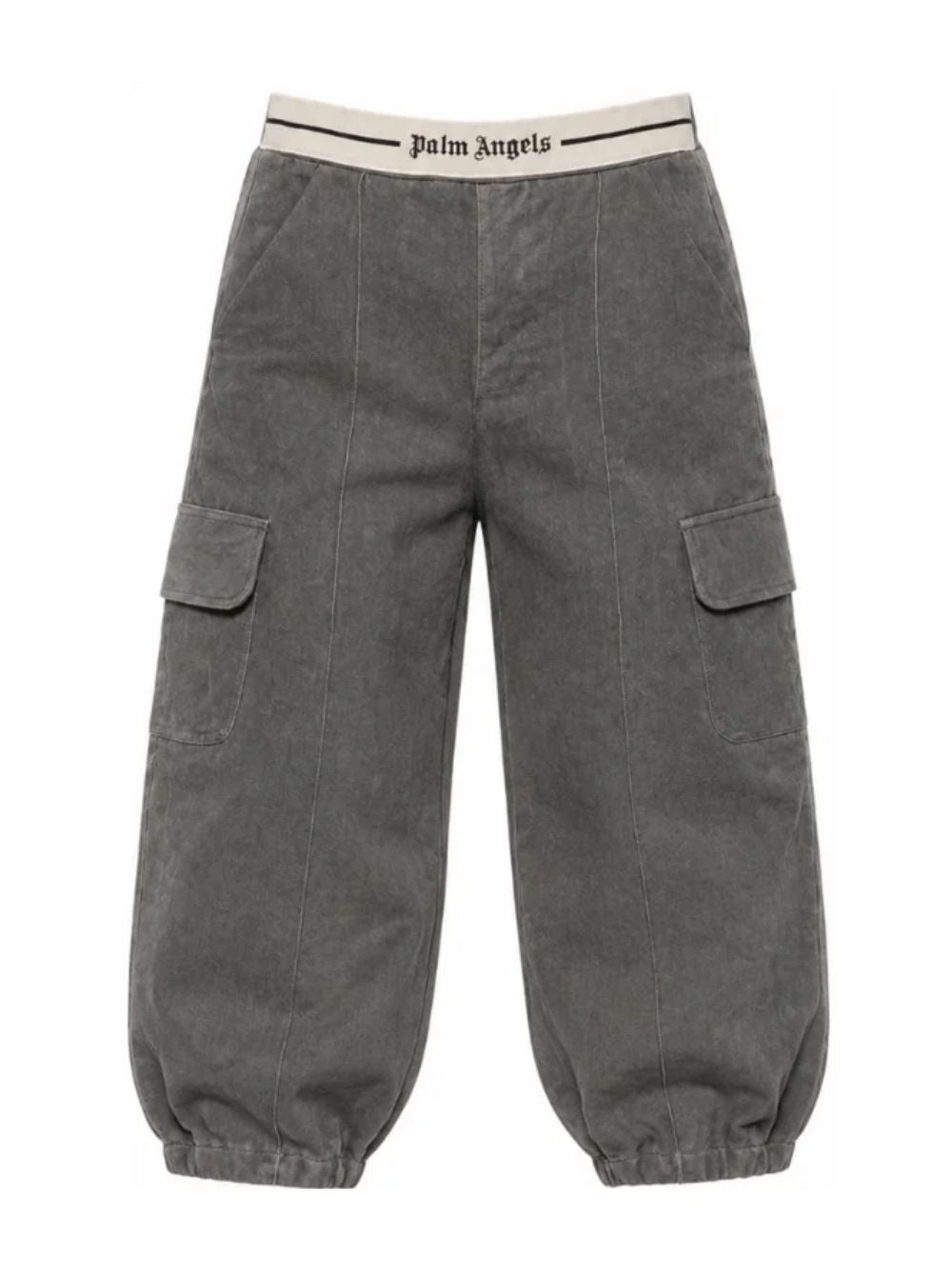 Pantaloni cargo per bambina Palm Angels Kids grigi con vita logo F6PAJGPA138 110 PALM ANGELS KIDS