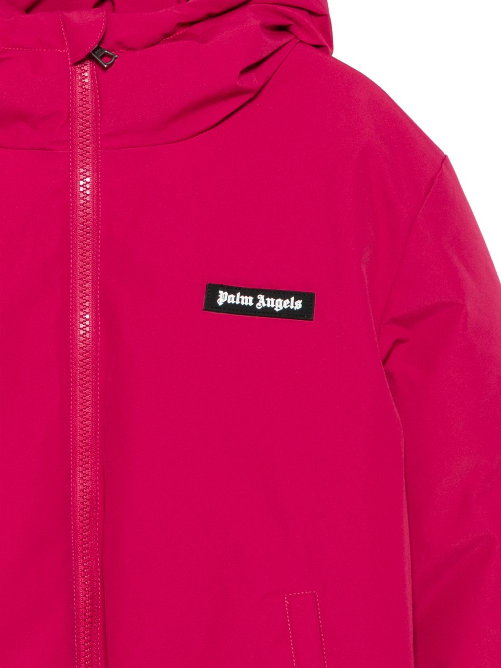 Piumino con cappuccio per bambina Palm Angels Kids fucsia con logo F6PAJGPF010 402 PALM ANGELS KIDS