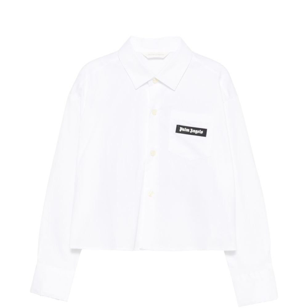 Camicia corta per bambina Palm Angels Kids bianca con patch logo F6PAJGSI168 002 PALM ANGELS KIDS