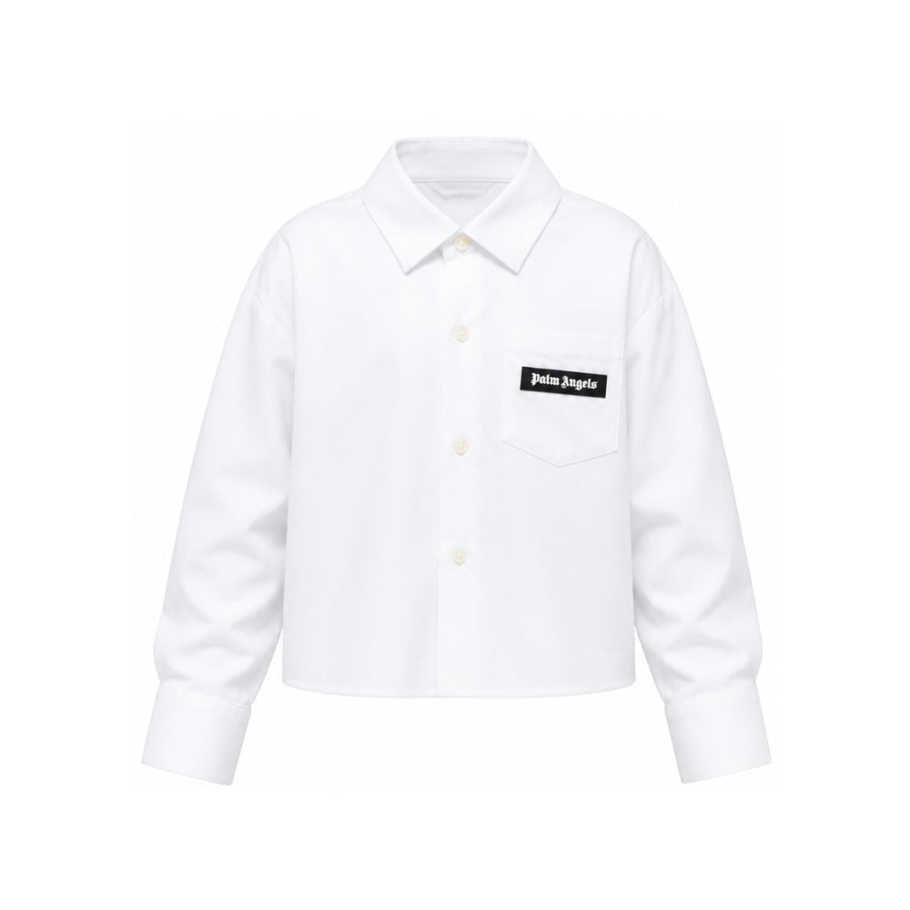 Camicia corta per bambina Palm Angels Kids bianca con patch logo F6PAJGSI168 002 PALM ANGELS KIDS