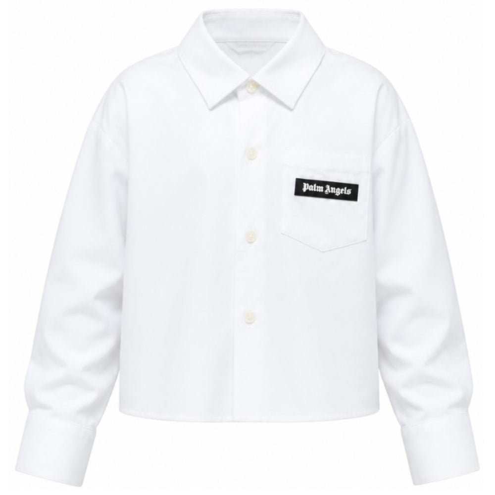 Camicia corta per bambina Palm Angels Kids bianca con patch logo F6PAJGSI168 002 PALM ANGELS KIDS