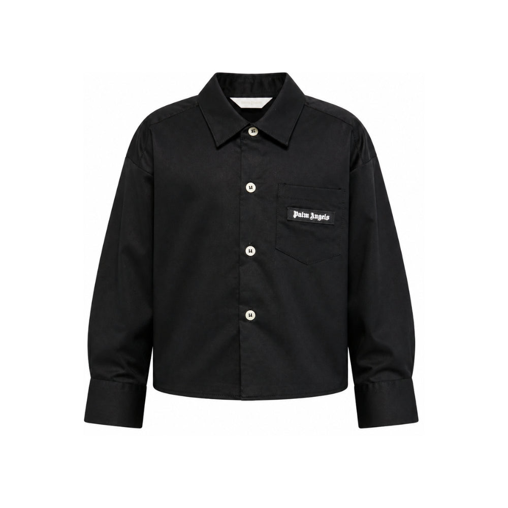 Camicia corta per bambina Palm Angels Kids nera con patch logo F6PAJGSI168 110 PALM ANGELS KIDS
