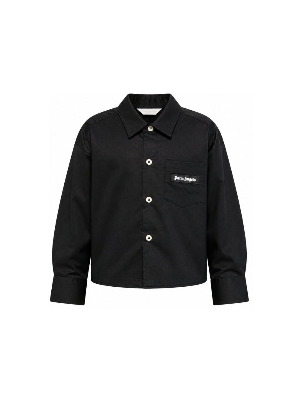 Camicia corta per bambina Palm Angels Kids nera con patch logo F6PAJGSI168 110 PALM ANGELS KIDS