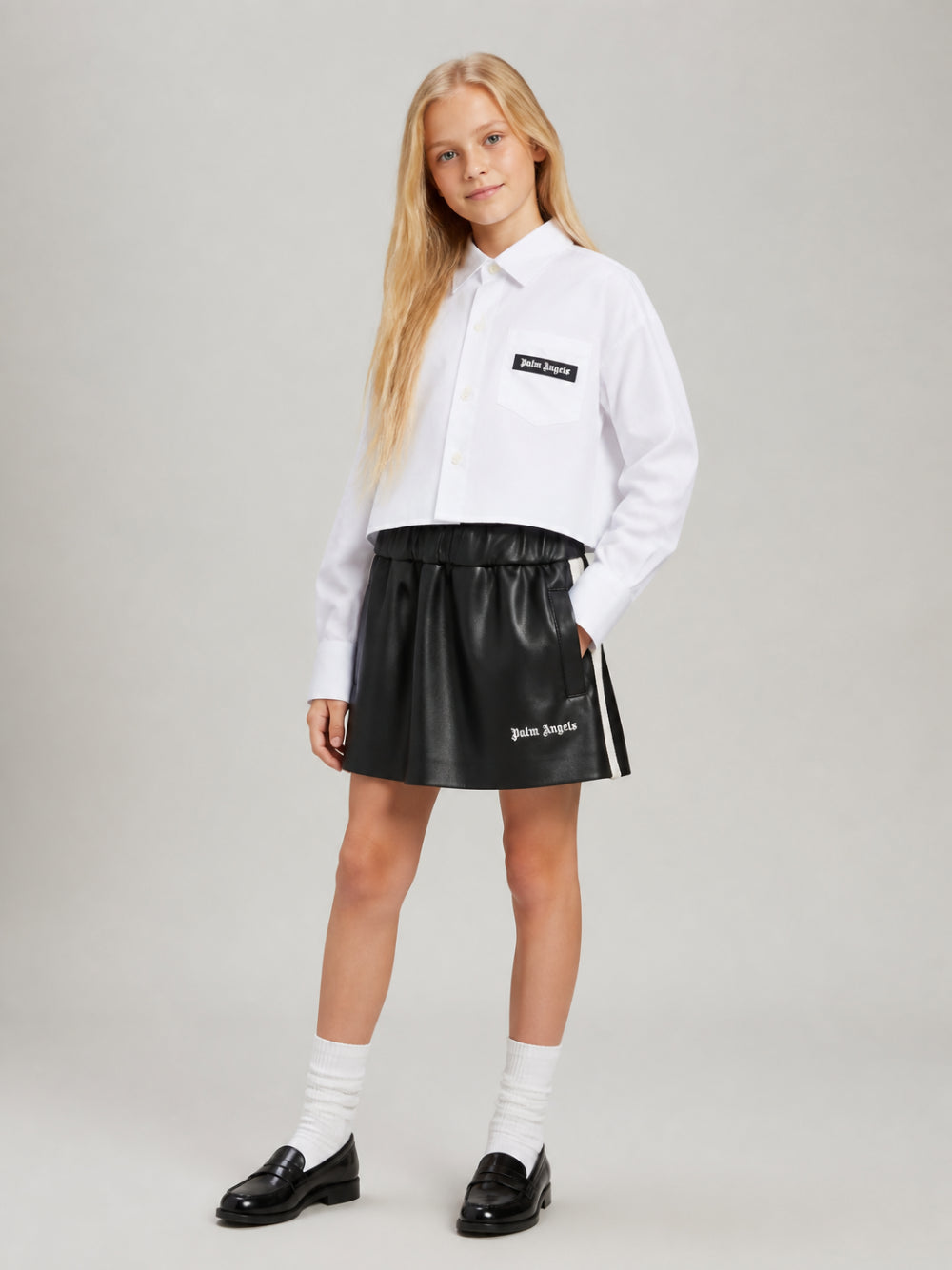 Gonna per bambina Palm Angels Kids nera con logo ricamato F6PAJGSK167 110 PALM ANGELS KIDS