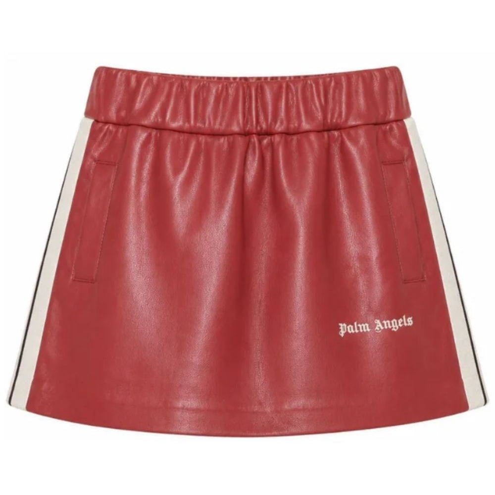 Minigonna per bambina Palm Angels rossa a righe laterali con stampa logo F6PAJGSK167 402 PALM ANGELS KIDS