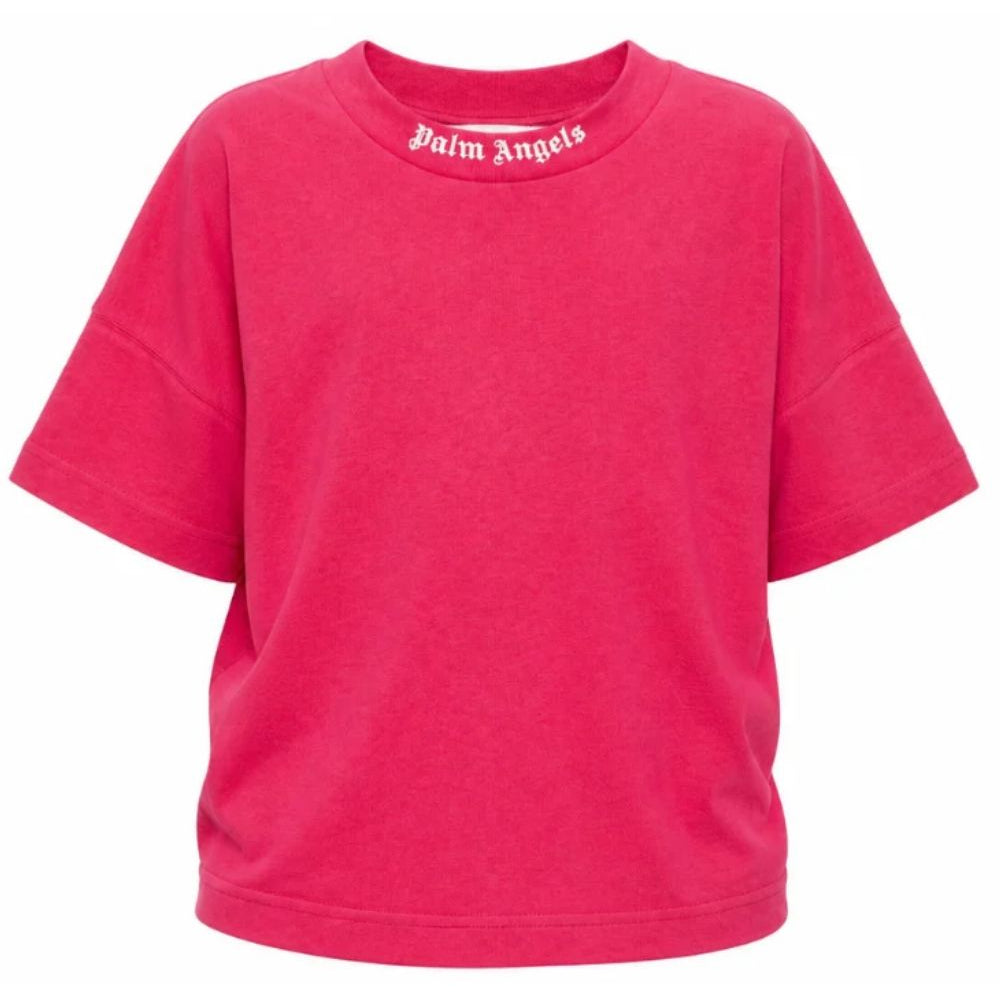 T-shirt per bambina Palm Angels Kids fucsia con stampa logo F6PAJGTH064 402 PALM ANGELS KIDS